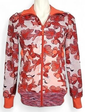 Lululemon Raja Reversible Orange Coral Red Floral Space Dye Zip-Up Jacket Size 6